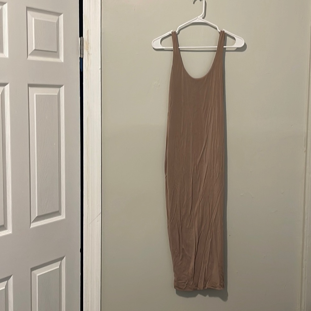 Tan Sleeveless Midi Dress